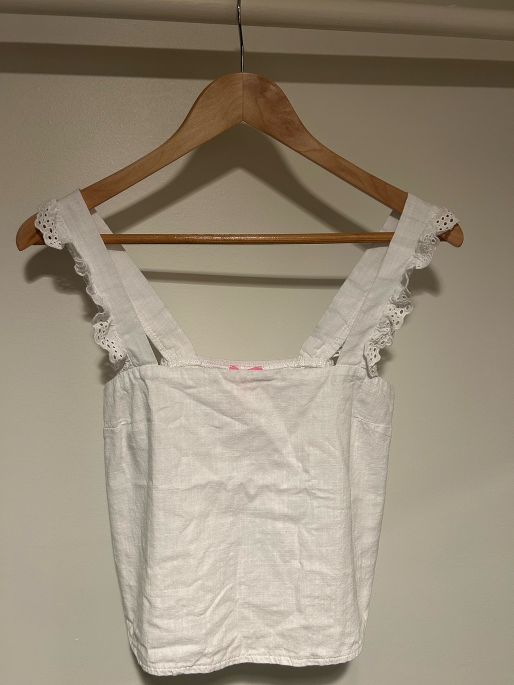 Edikted White Eyelet Ruffle Strap Cotton Tank